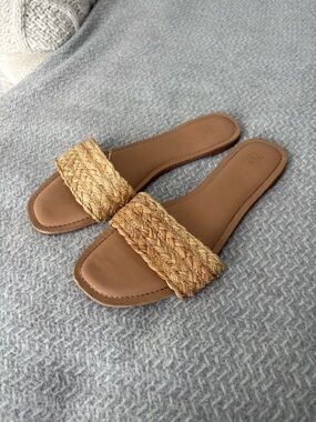 H&M Tan Braided Straw Slide Sandals